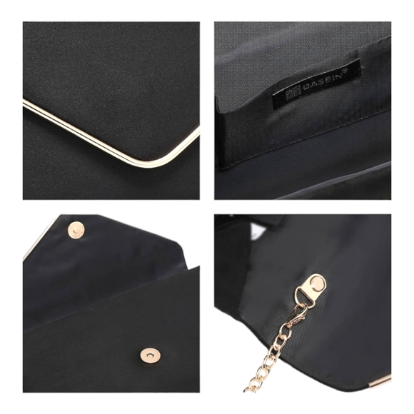 Women's Faux Suede Black Velvet Crossbody Clutch Bag W/ Gold Hardware - Picture 3 of 6